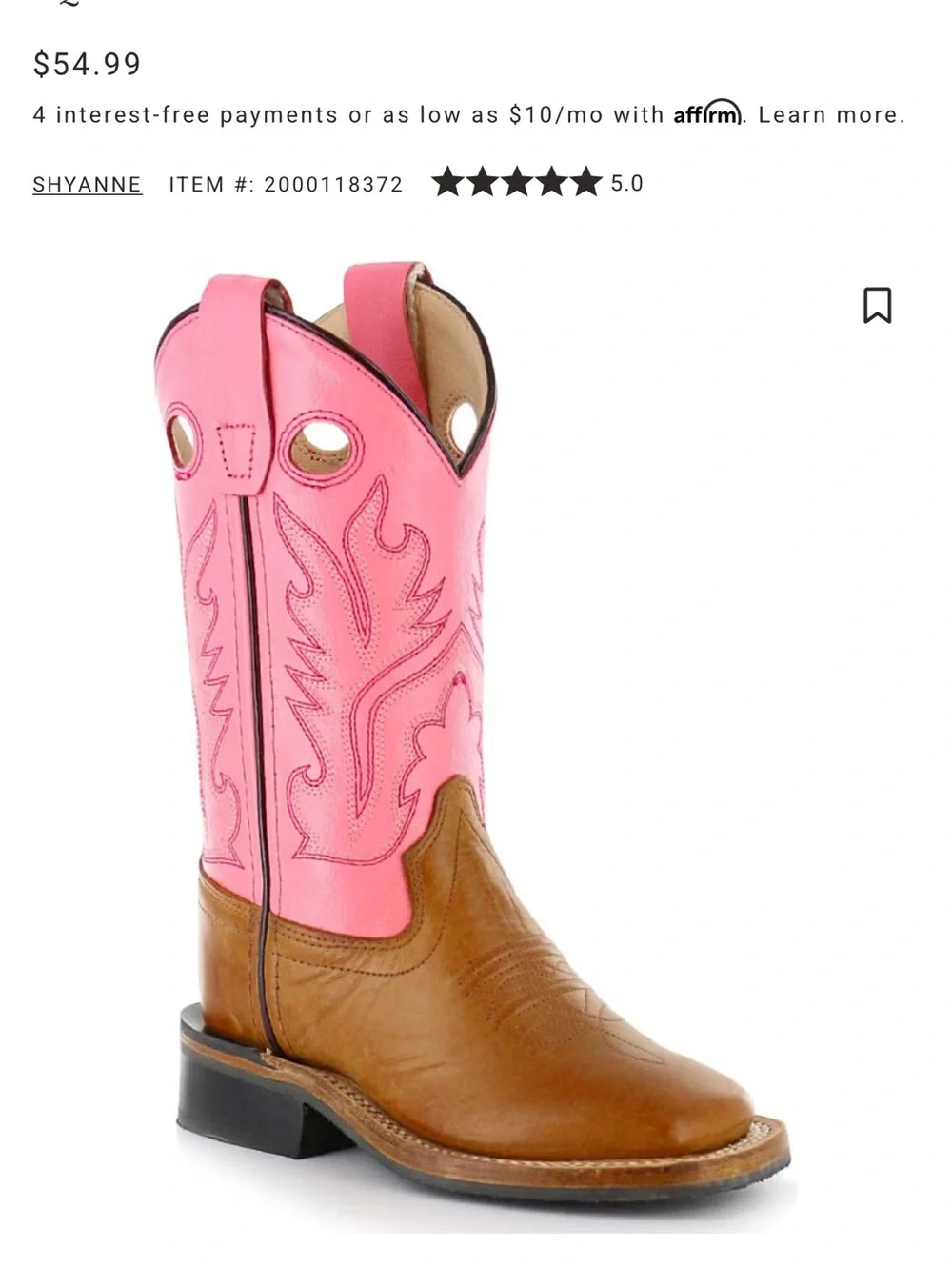 Shyanne Girls Western Cowboy Boots Pink Brown Square Toe Leather Size 2D